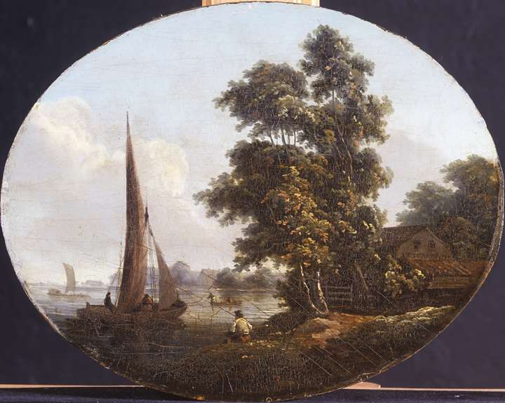 River landscape with cottage in the foreground